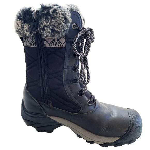 KEEN Hoodoo III Boots 6 Black Leather Waterproof Winter Snow Faux Fur Mid Calf - Picture 5 of 12